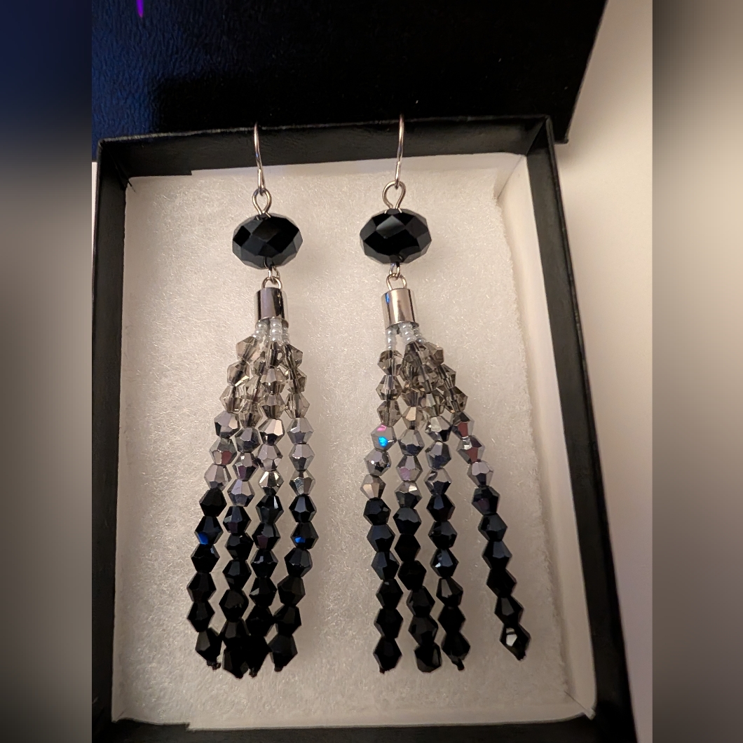 Park Lane Black Silver Clear Tassel Earrings 25$